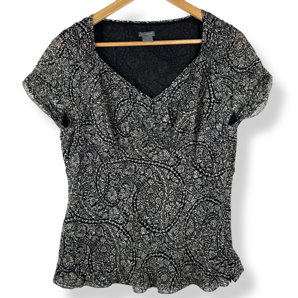 Womens 100% Silk Babydoll Top Size 10 Romantic Peasant Paisley Feminine Blouse - Picture 11 of 12